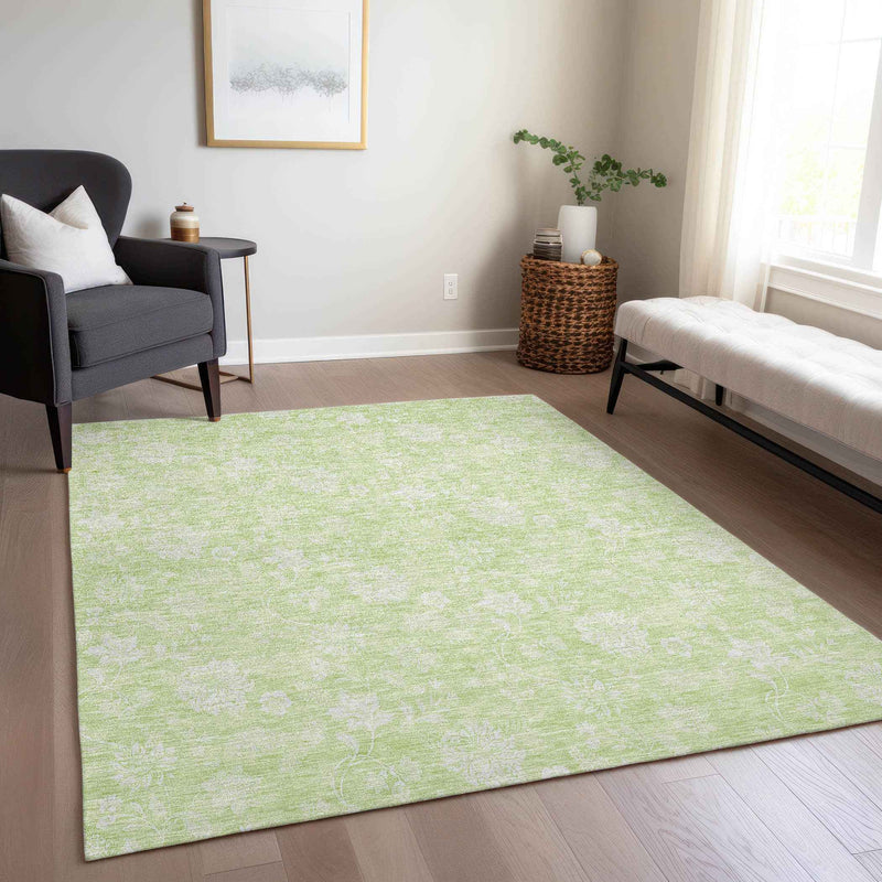 10' X 14' Artichoke Green Mint Green And Ivory Floral Washable Indoor Outdoor Area Rug