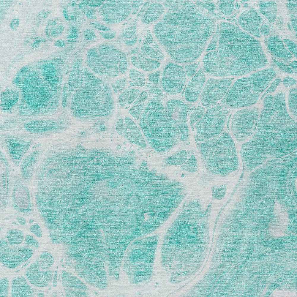 10' X 14' Aqua Teal Blue And Ivory Nautical Washable Indoor Outdoor Area Rug
