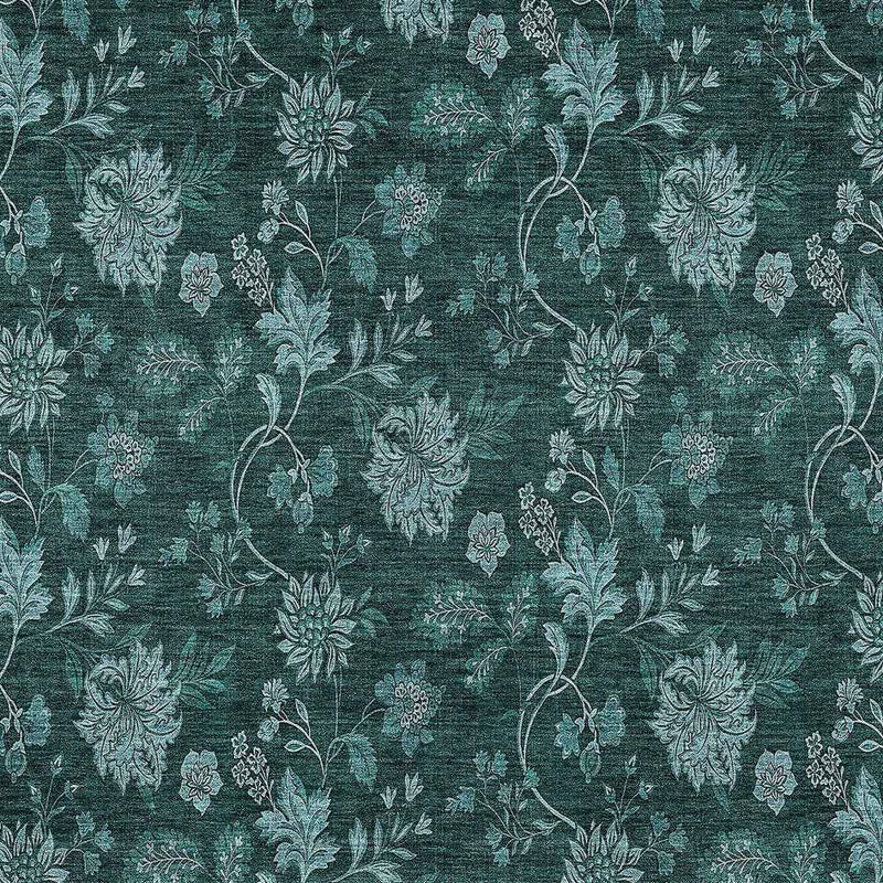 3' X 5' Teal Blue And Aqua Floral Washable Indoor Outdoor Area Rug