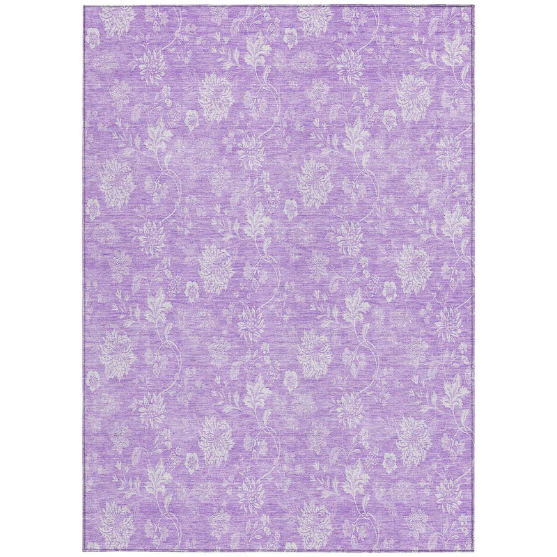 5' X 8' Lavender And Lilac Floral Washable Indoor Outdoor Area Rug