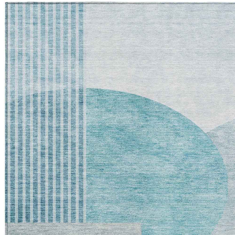 9' X 12' Teal Blue And Silver Geometric Washable Indoor Outdoor Area Rug