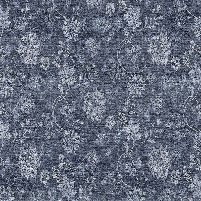 3' X 5' Denim Blue And Navy Blue Floral Washable Indoor Outdoor Area Rug