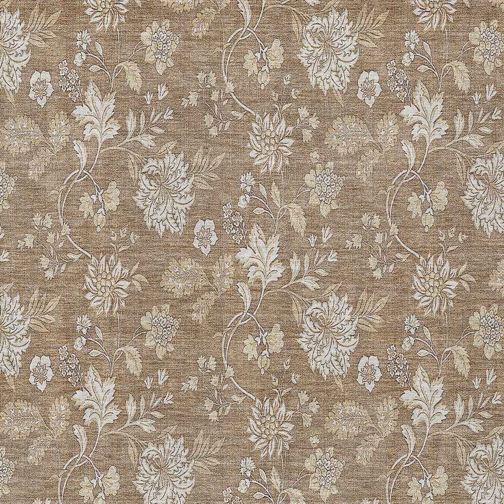 3' X 5' Copper And Beige Floral Washable Indoor Outdoor Area Rug