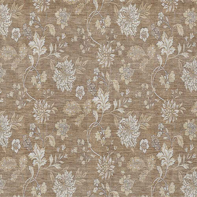 3' X 5' Copper And Beige Floral Washable Indoor Outdoor Area Rug