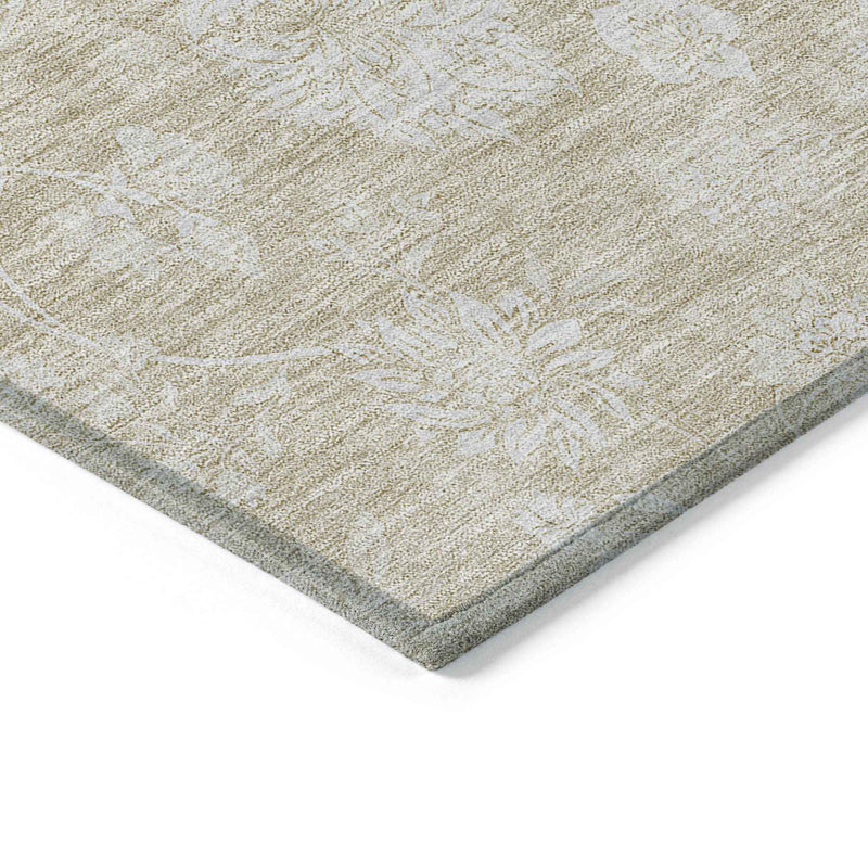 5' X 8' Beige Tan And Ivory Floral Washable Indoor Outdoor Area Rug