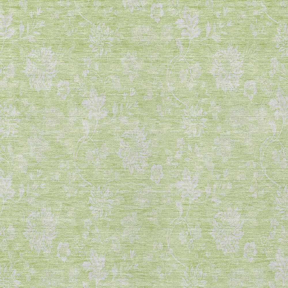8' X 10' Artichoke Green Mint Green And Ivory Floral Washable Indoor Outdoor Area Rug