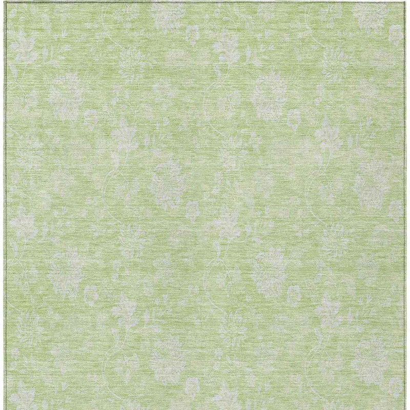 8' X 10' Artichoke Green Mint Green And Ivory Floral Washable Indoor Outdoor Area Rug