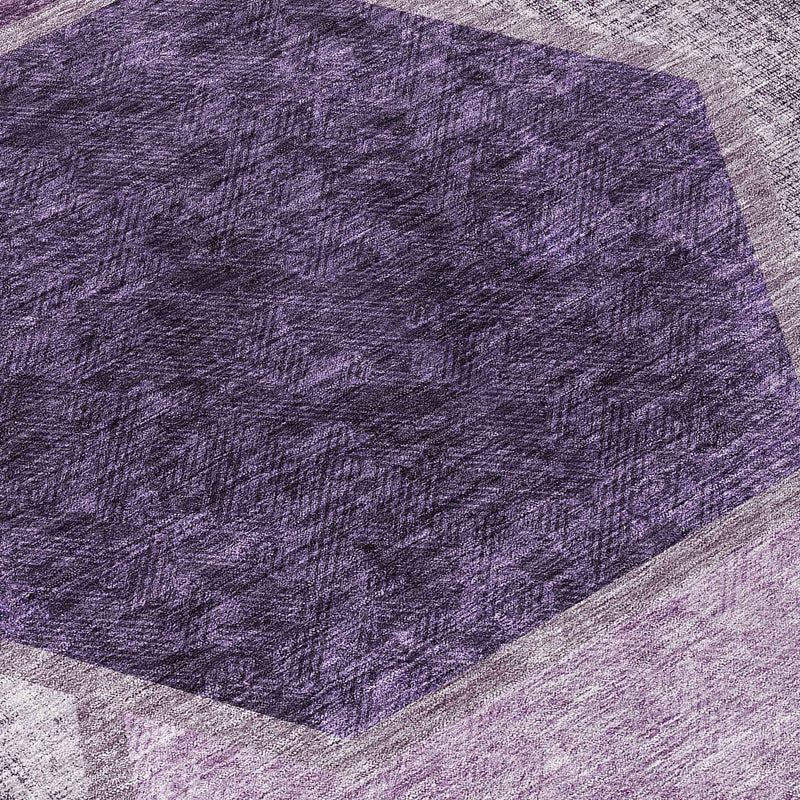 8' Eggplant Purple And Lavender Round Geometric Washable Indoor Outdoor Area Rug