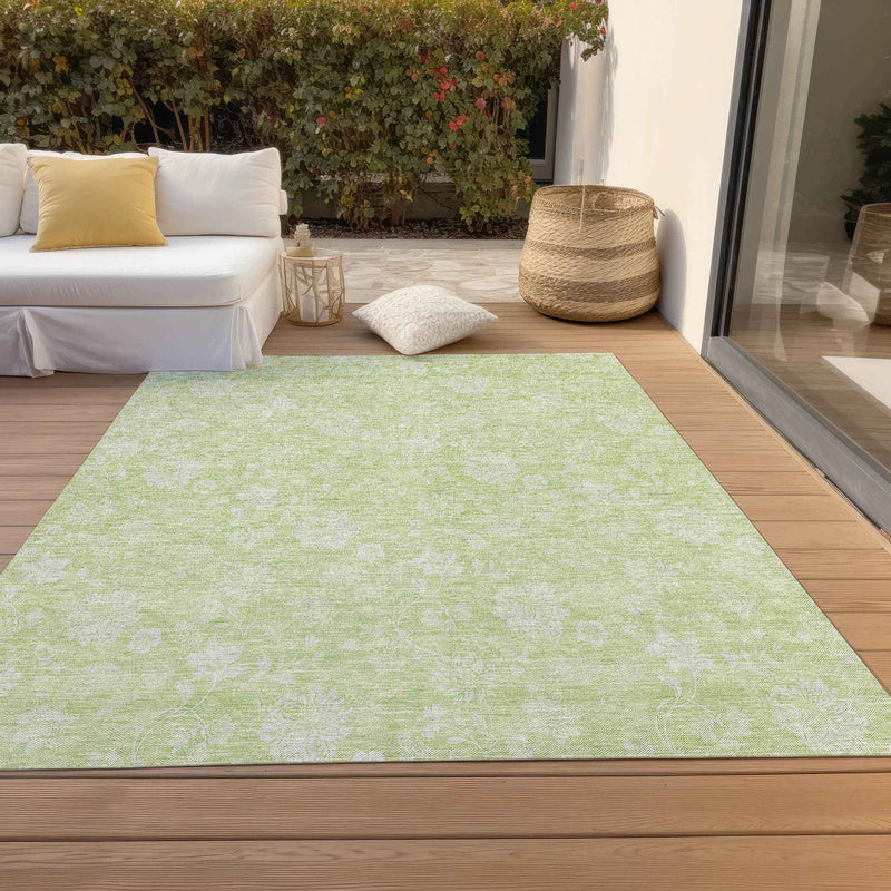 8' X 10' Artichoke Green Mint Green And Ivory Floral Washable Indoor Outdoor Area Rug