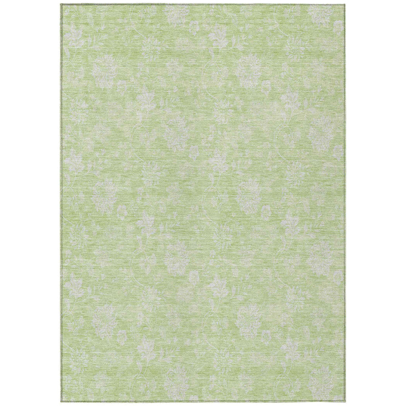 8' X 10' Artichoke Green Mint Green And Ivory Floral Washable Indoor Outdoor Area Rug