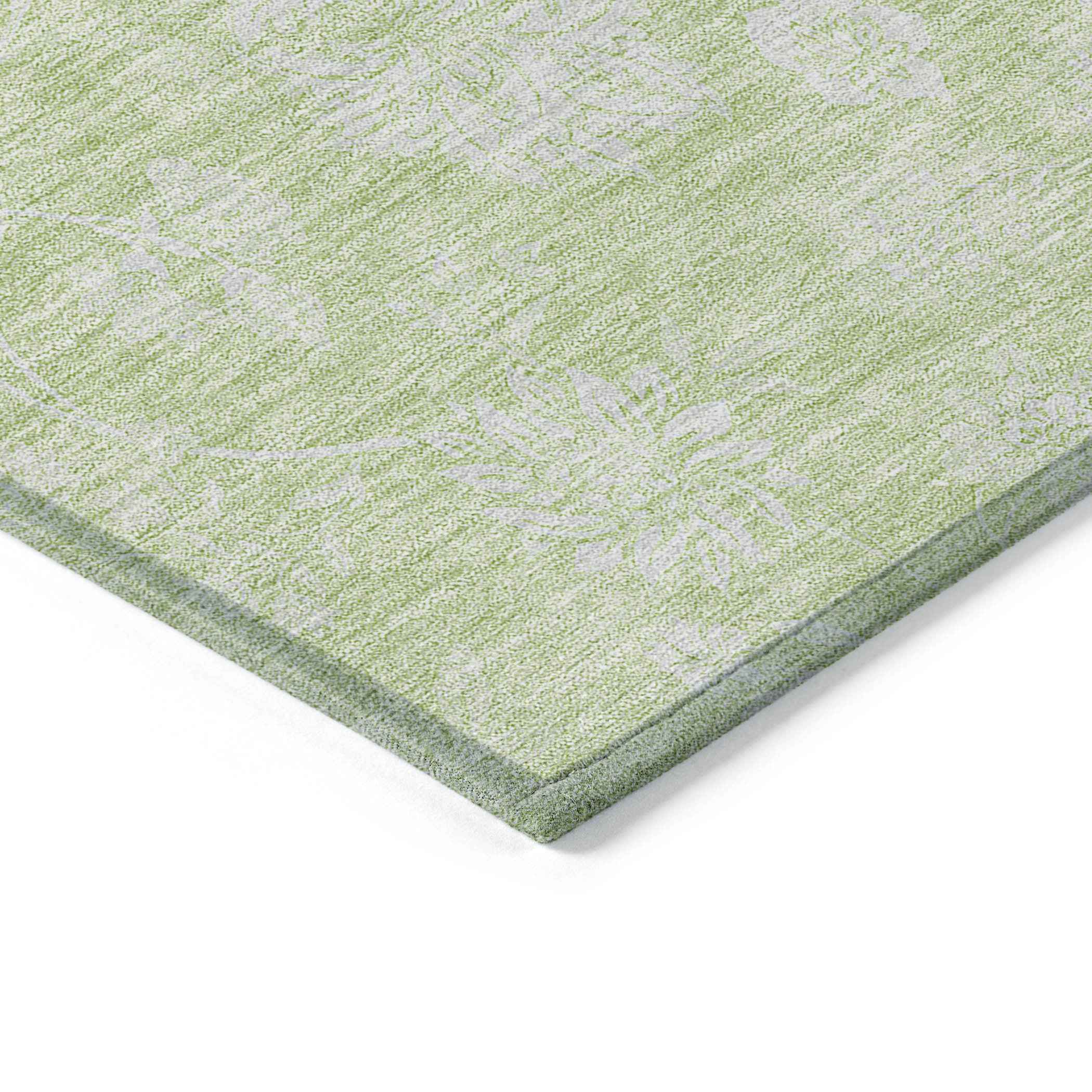 8' X 10' Artichoke Green Mint Green And Ivory Floral Washable Indoor Outdoor Area Rug