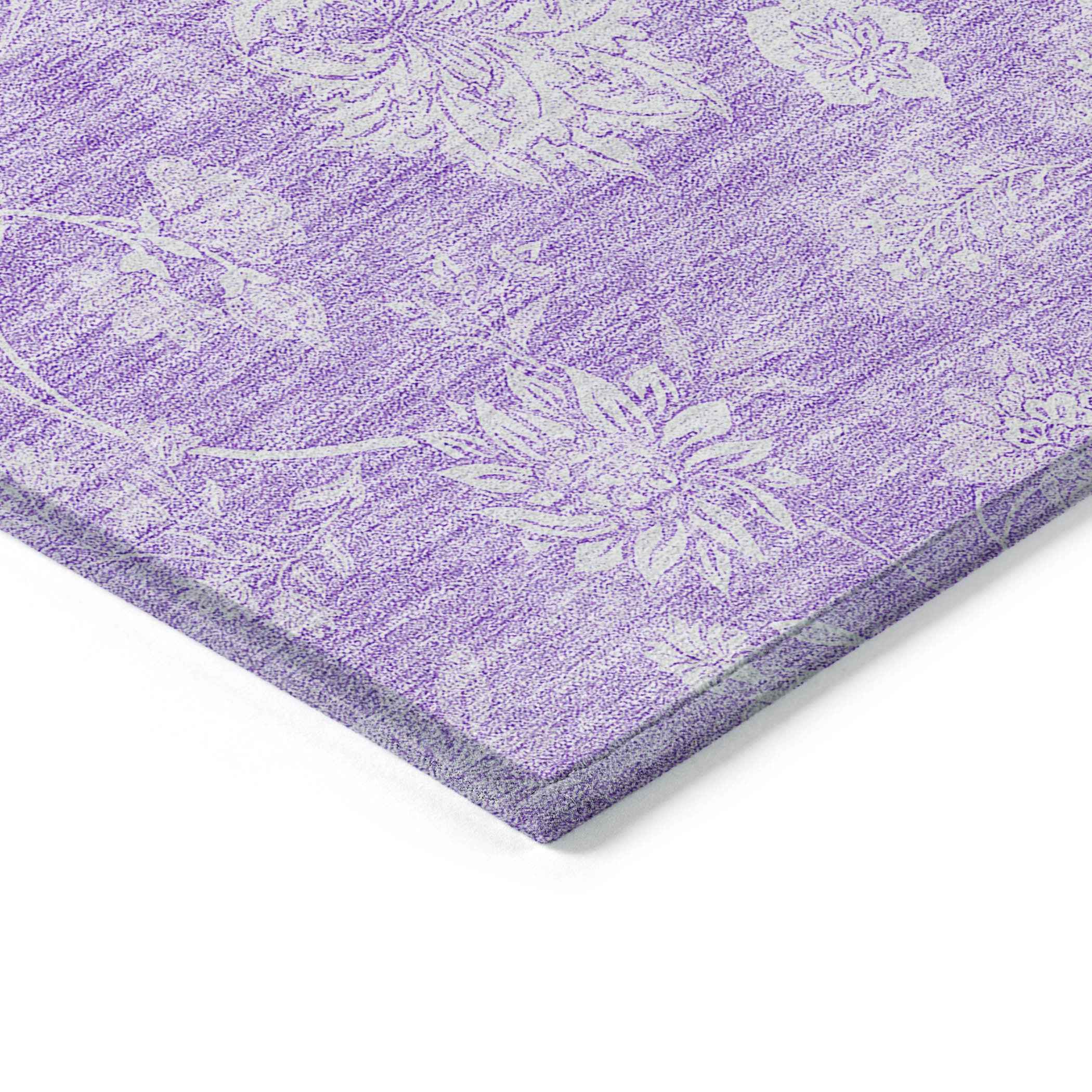 8' X 10' Lavender And Lilac Floral Washable Indoor Outdoor Area Rug