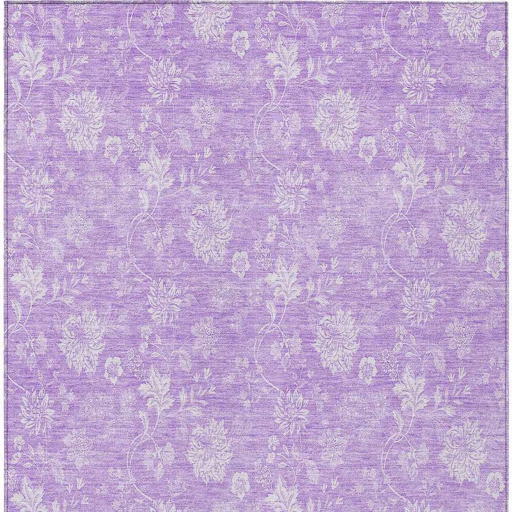 8' X 10' Lavender And Lilac Floral Washable Indoor Outdoor Area Rug