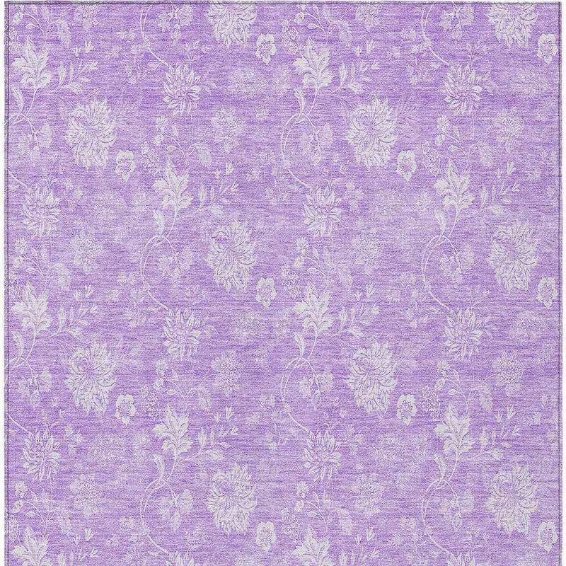 8' X 10' Lavender And Lilac Floral Washable Indoor Outdoor Area Rug