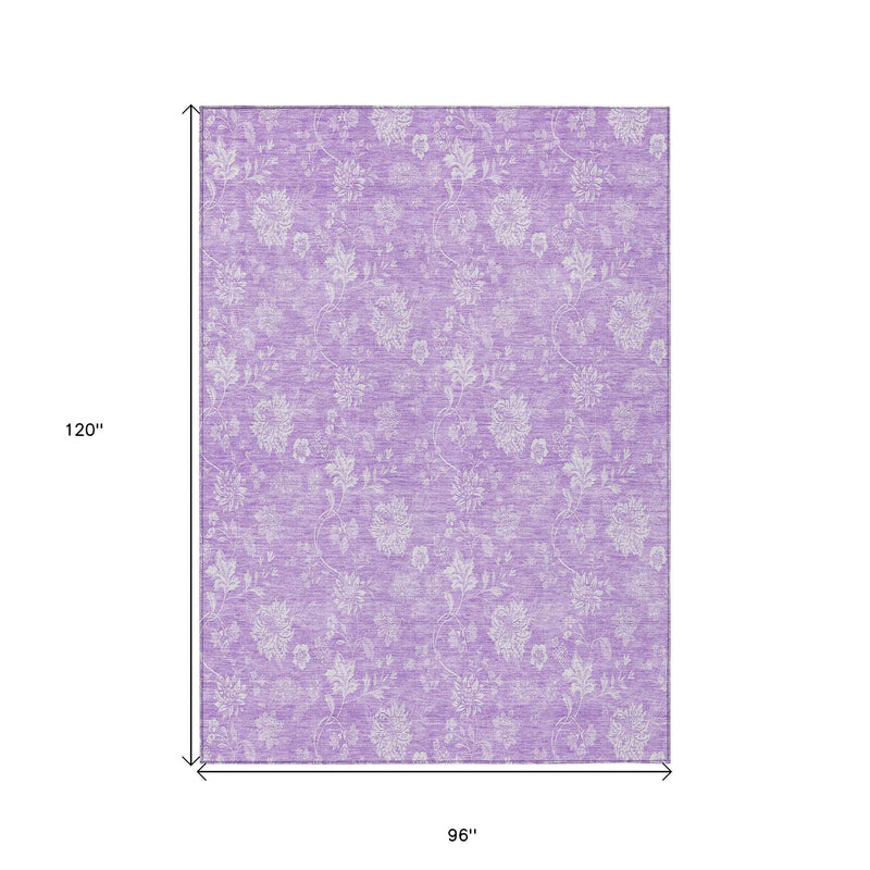 8' X 10' Lavender And Lilac Floral Washable Indoor Outdoor Area Rug