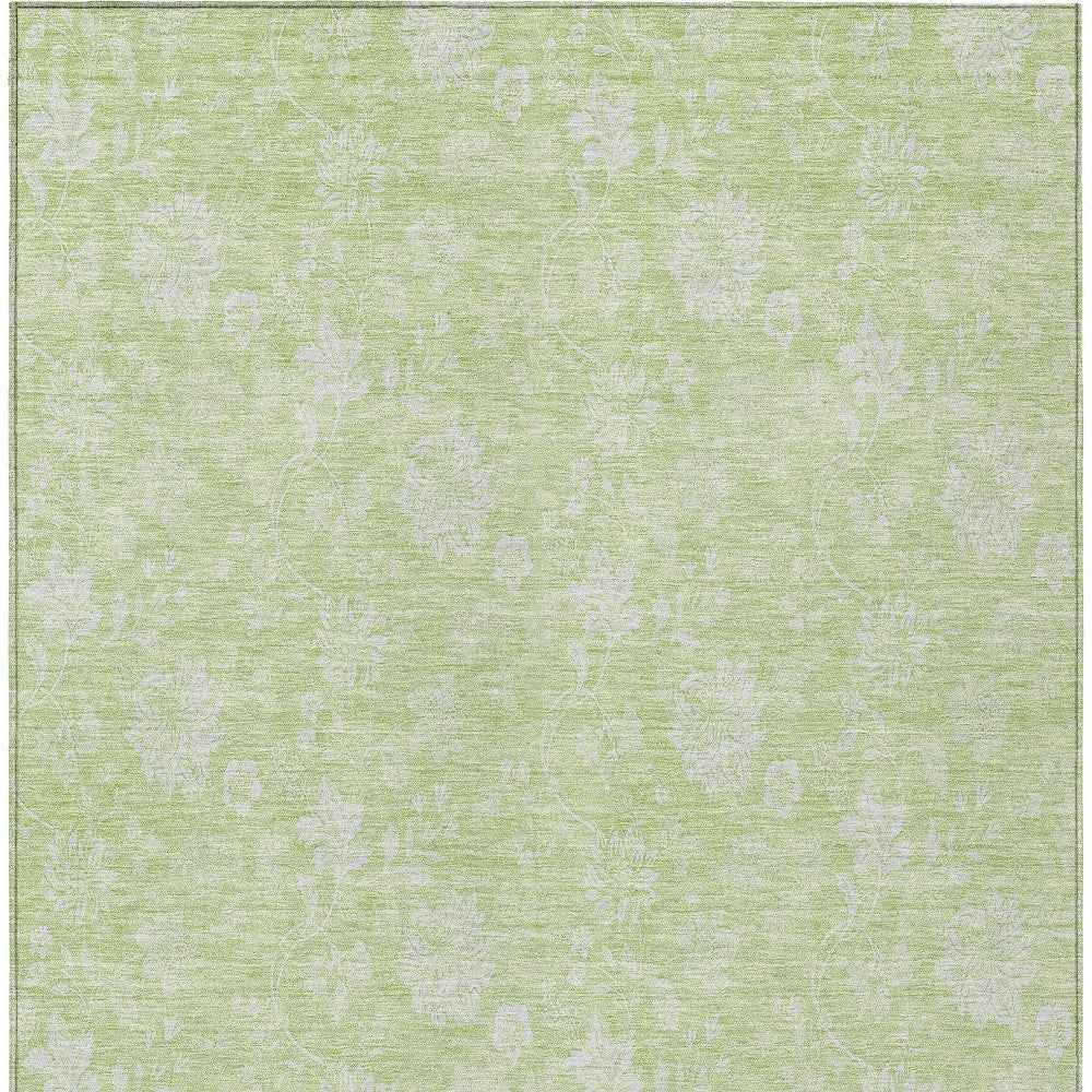 5' X 8' Artichoke Green Mint Green And Ivory Floral Washable Indoor Outdoor Area Rug