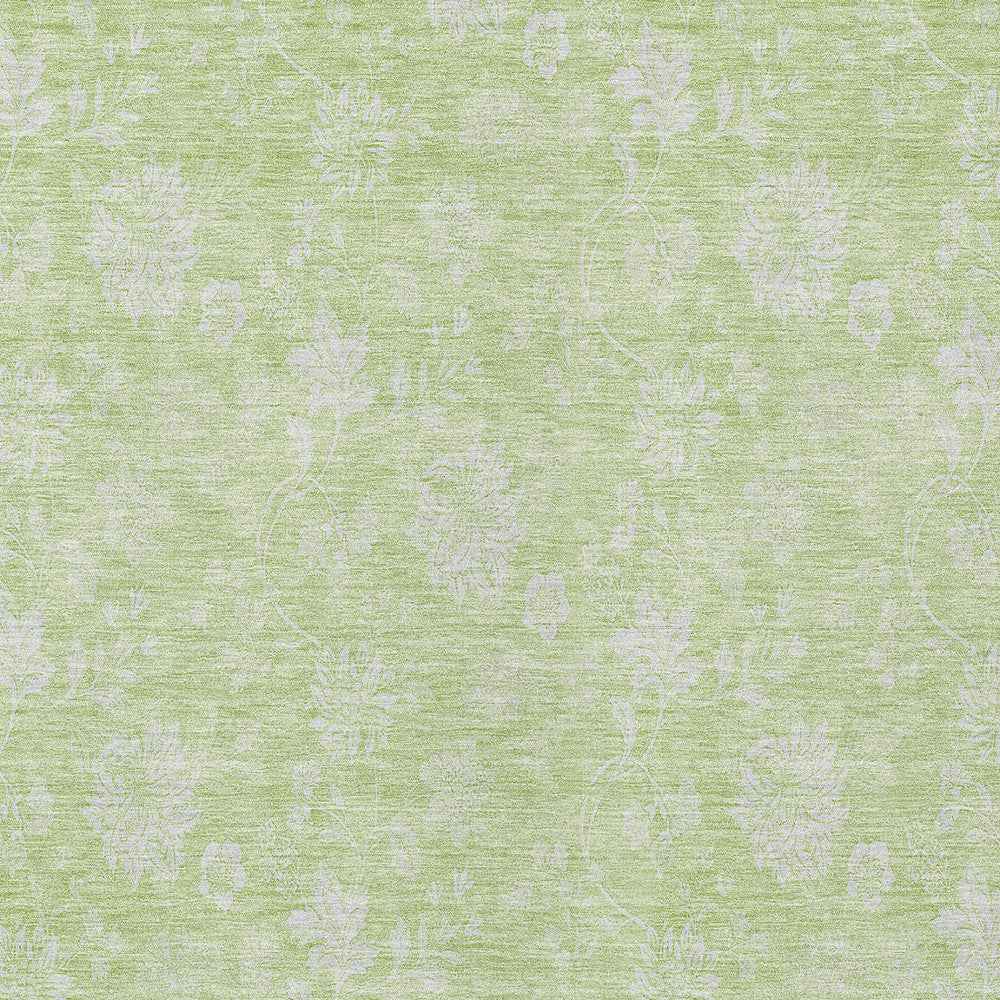 5' X 8' Artichoke Green Mint Green And Ivory Floral Washable Indoor Outdoor Area Rug