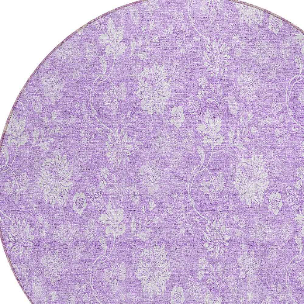 8' Lavender And Lilac Round Floral Washable Indoor Outdoor Area Rug