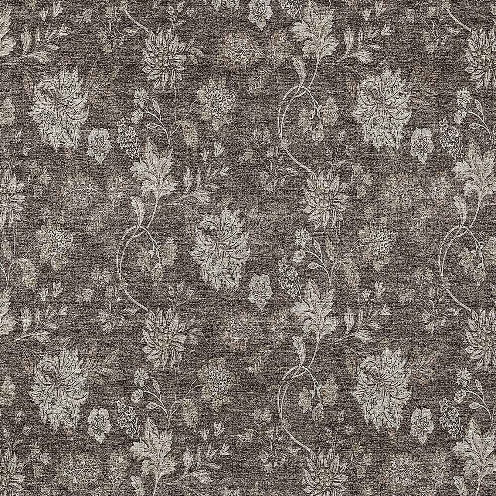 10' X 14' Chocolate Beige And Taupe Floral Washable Indoor Outdoor Area Rug
