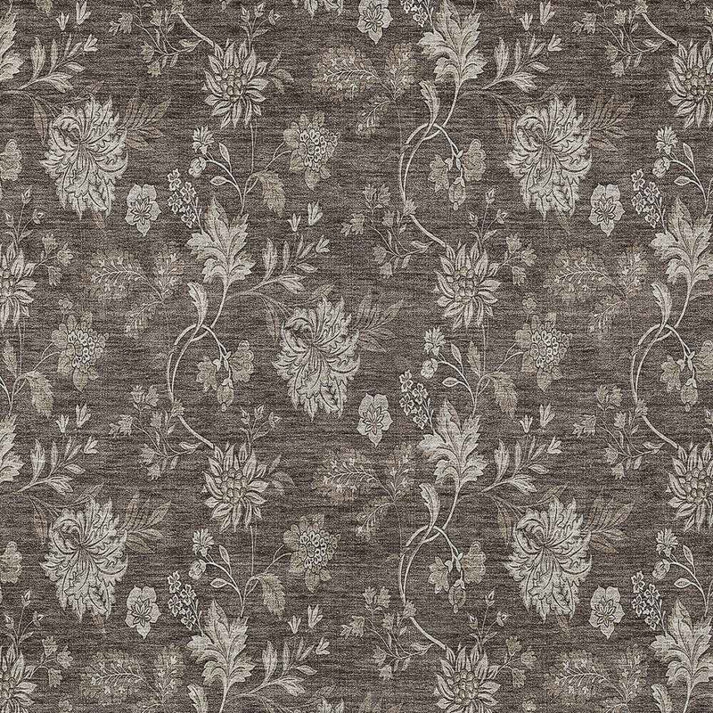 10' X 14' Chocolate Beige And Taupe Floral Washable Indoor Outdoor Area Rug