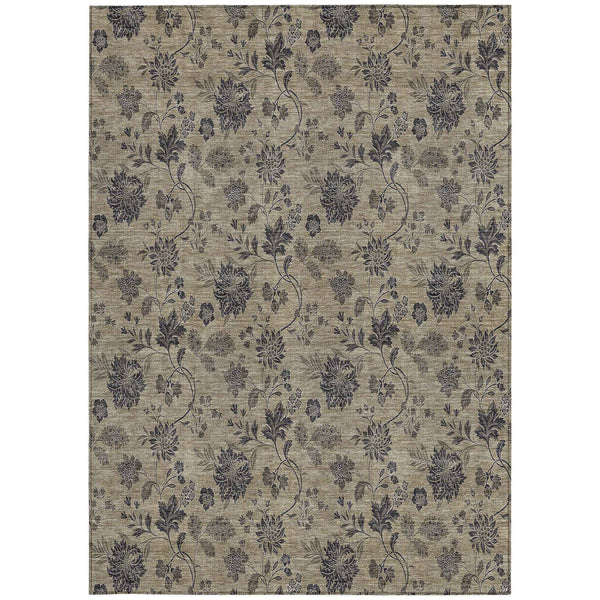 5' X 8' Brown Beige And Chocolate Floral Washable Indoor Outdoor Area Rug