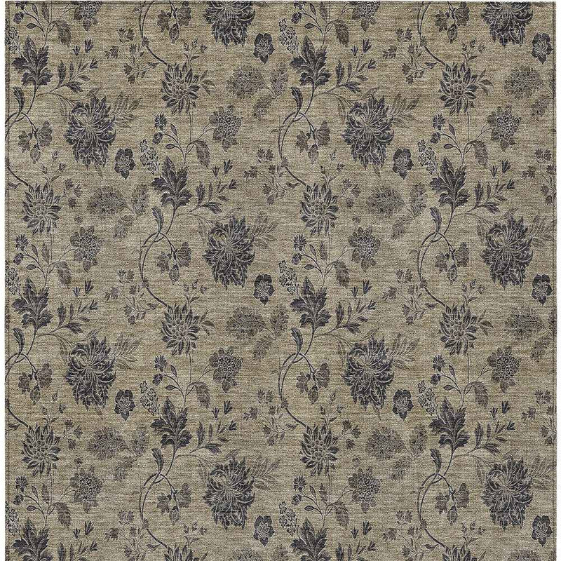 5' X 8' Brown Beige And Chocolate Floral Washable Indoor Outdoor Area Rug