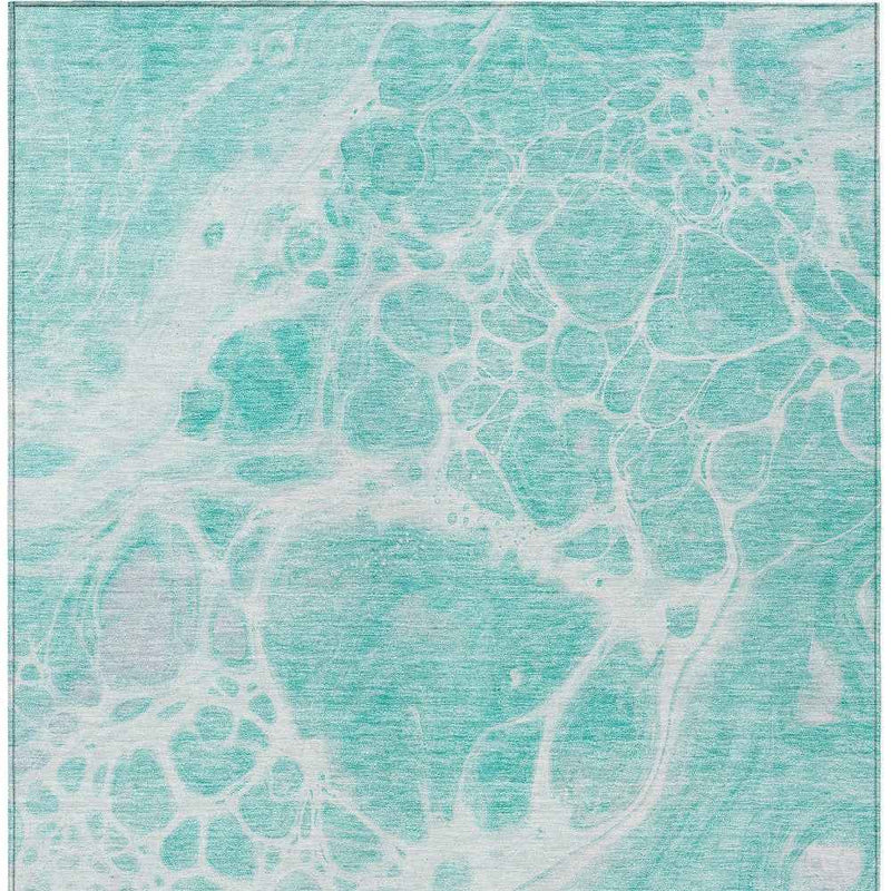 3' X 5' Aqua Teal Blue And Ivory Nautical Washable Indoor Outdoor Area Rug