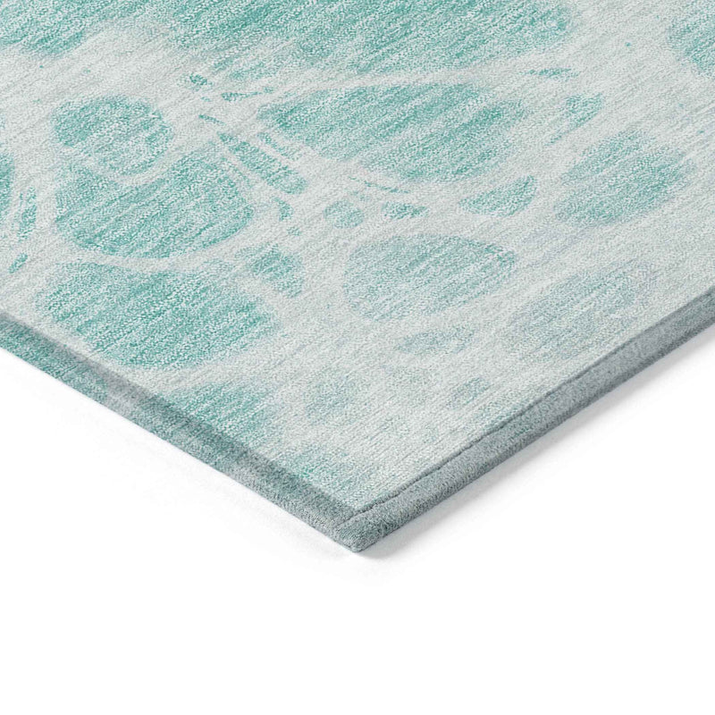 3' X 5' Aqua Teal Blue And Ivory Nautical Washable Indoor Outdoor Area Rug