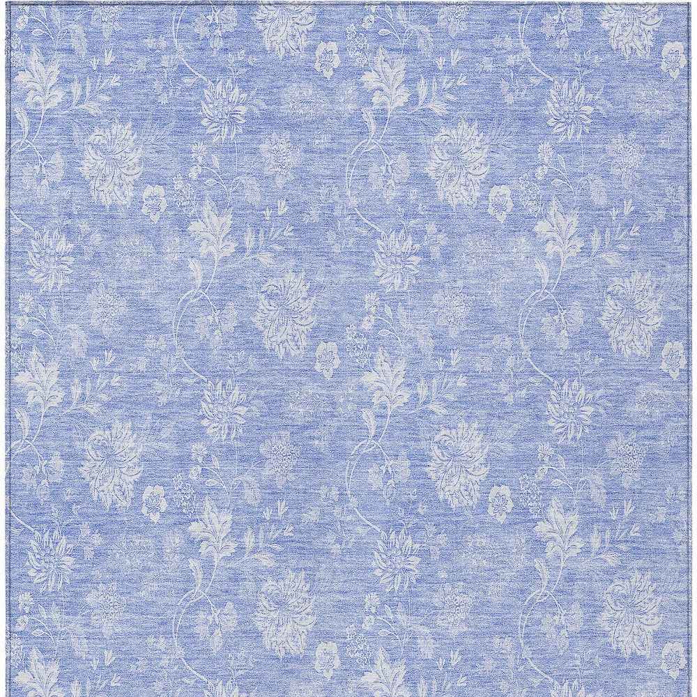 5' X 8' Sky Blue Denim Blue And Ivory Floral Washable Indoor Outdoor Area Rug