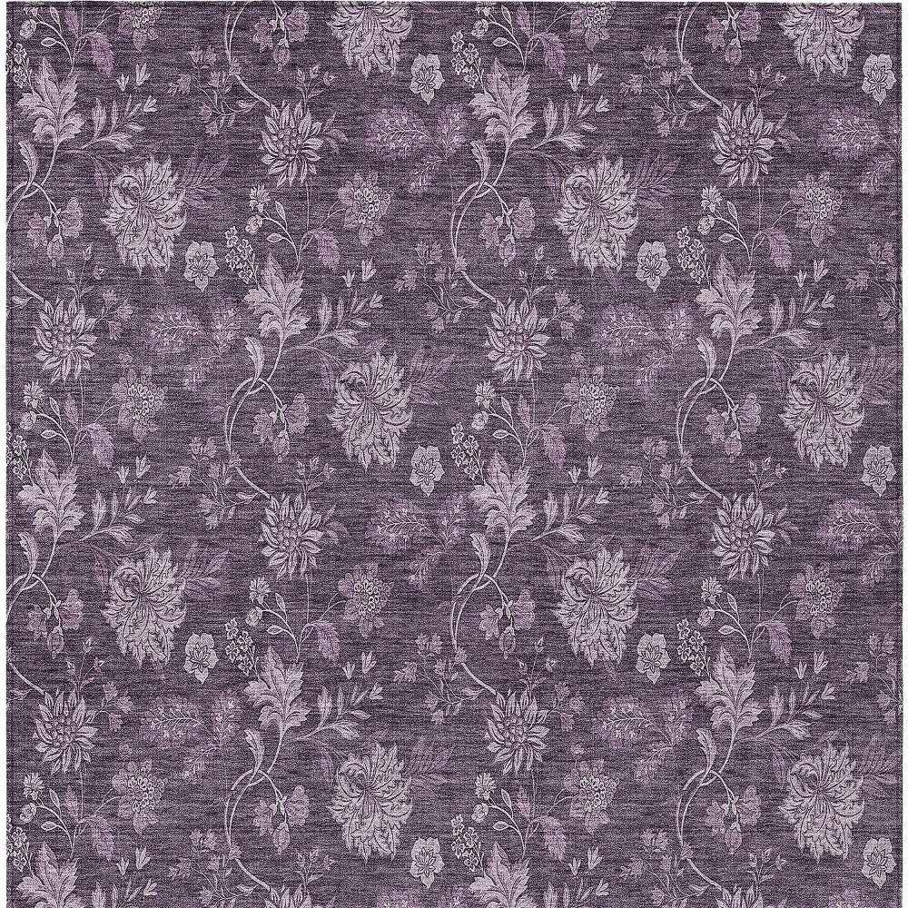10' X 14' Plum Purple And Lavender Floral Washable Indoor Outdoor Area Rug