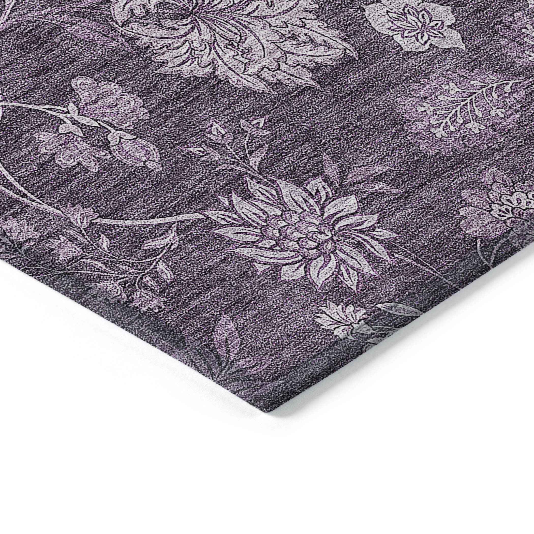10' X 14' Plum Purple And Lavender Floral Washable Indoor Outdoor Area Rug