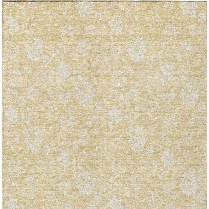 5' X 8' Yellow Wheat And Ivory Floral Washable Indoor Outdoor Area Rug