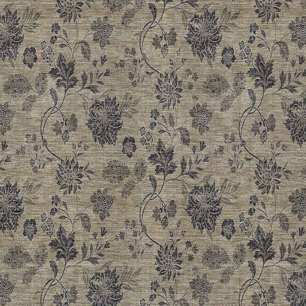 3' X 5' Brown Beige And Chocolate Floral Washable Indoor Outdoor Area Rug