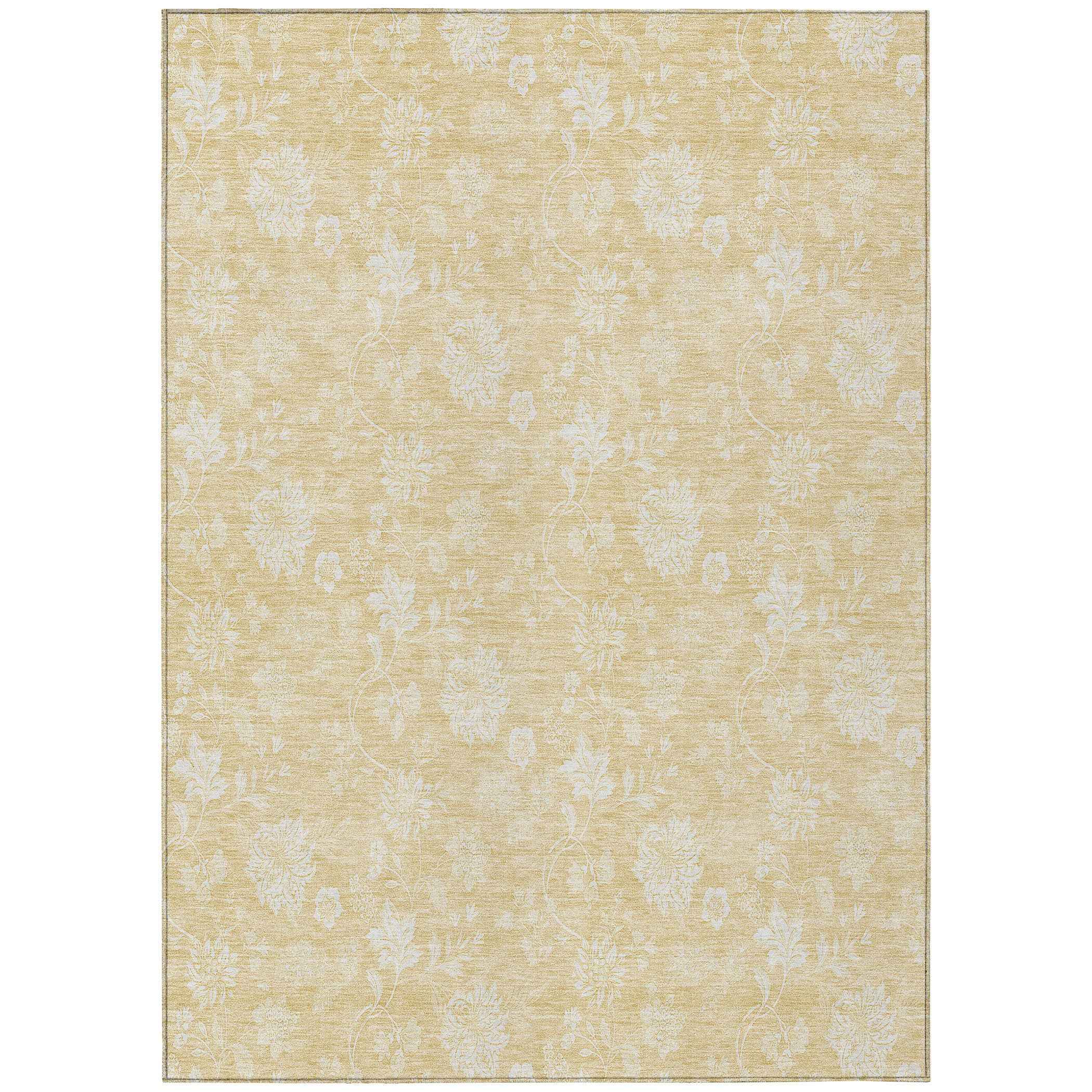 5' X 8' Yellow Wheat And Ivory Floral Washable Indoor Outdoor Area Rug