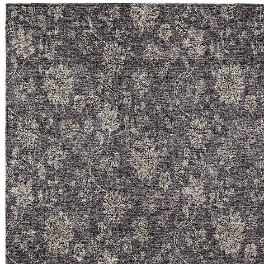 5' X 8' Taupe And Beige Floral Washable Indoor Outdoor Area Rug