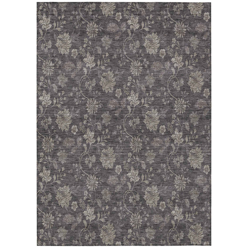 5' X 8' Taupe And Beige Floral Washable Indoor Outdoor Area Rug