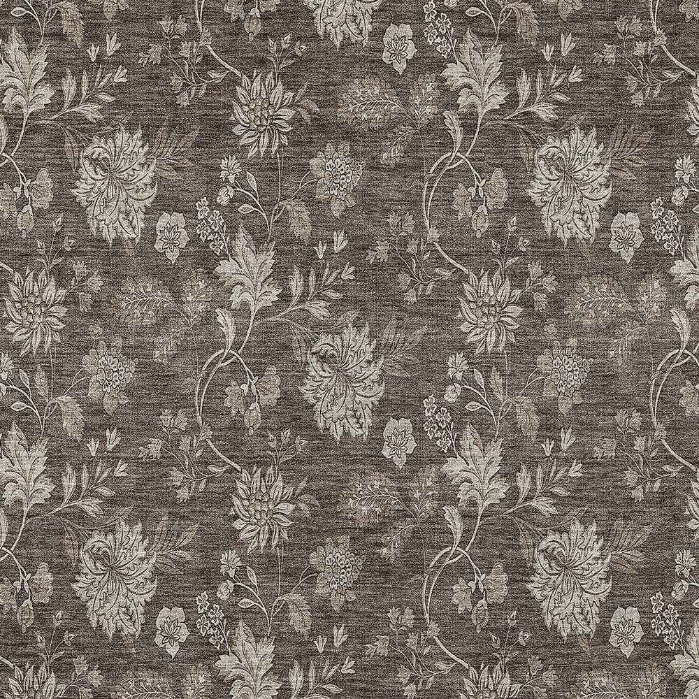 3' X 5' Chocolate Beige And Taupe Floral Washable Indoor Outdoor Area Rug