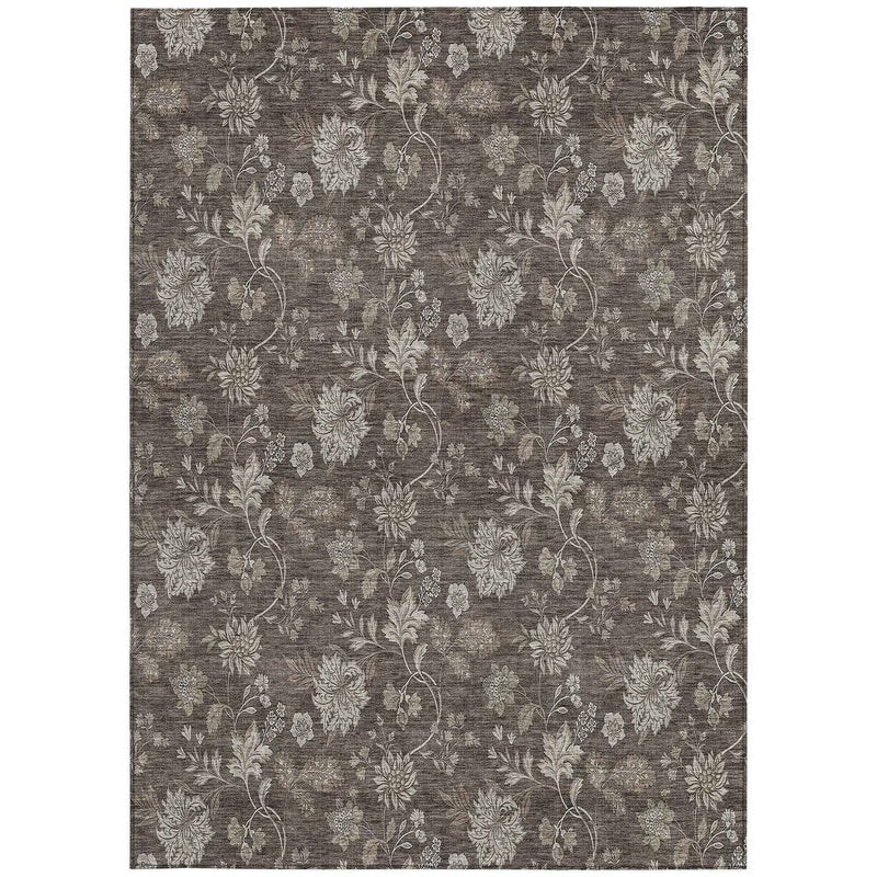 3' X 5' Chocolate Beige And Taupe Floral Washable Indoor Outdoor Area Rug