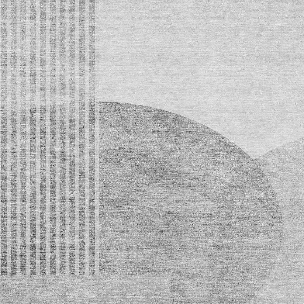 9' X 12' Gray Silver And Ivory Geometric Washable Indoor Outdoor Area Rug