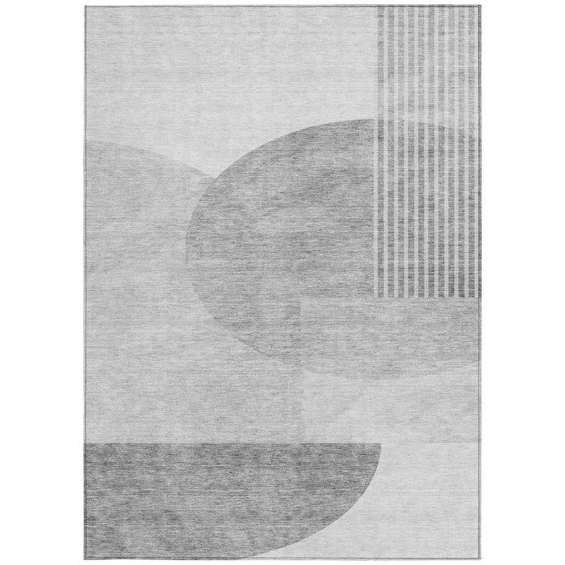 9' X 12' Gray Silver And Ivory Geometric Washable Indoor Outdoor Area Rug