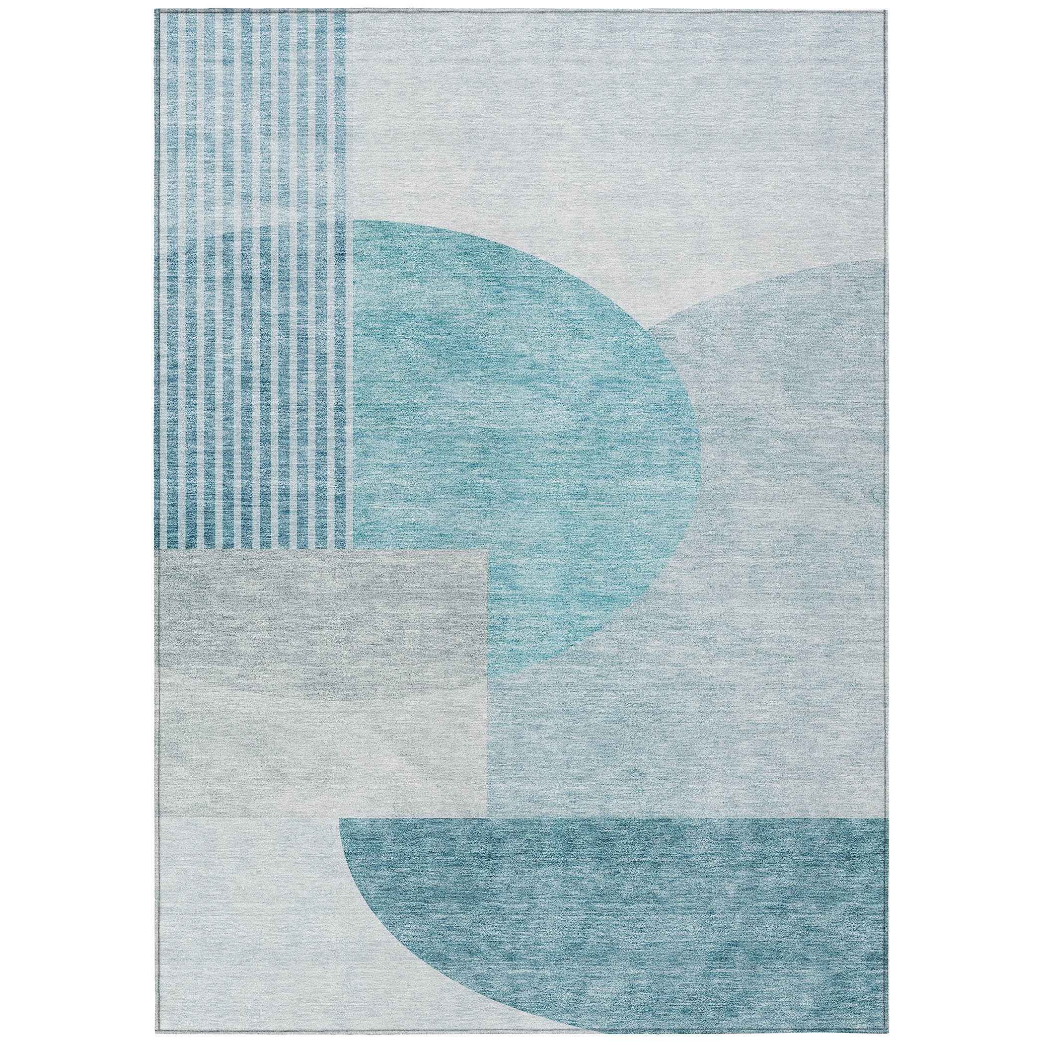 10' X 14' Teal Blue And Silver Geometric Washable Indoor Outdoor Area Rug