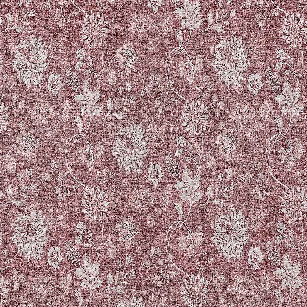 9' X 12' Blush Pink And Mauve Floral Washable Indoor Outdoor Area Rug