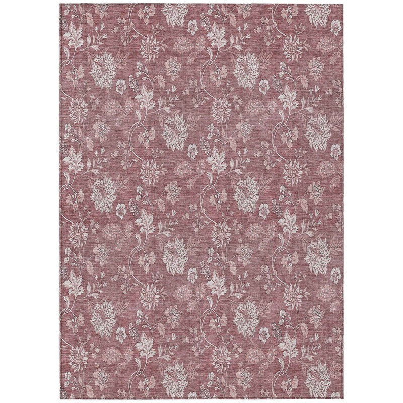9' X 12' Blush Pink And Mauve Floral Washable Indoor Outdoor Area Rug