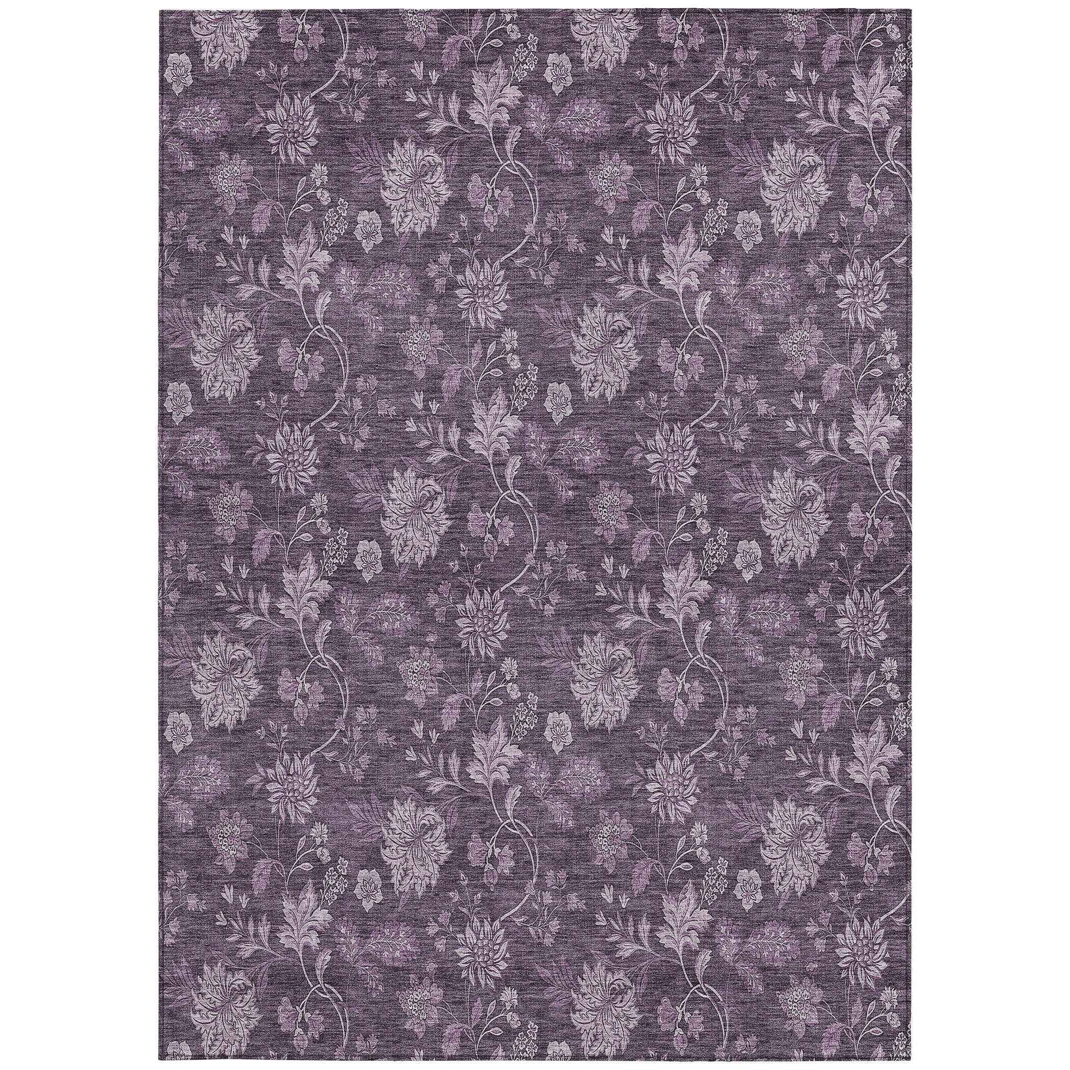 5' X 8' Plum Purple And Lavender Floral Washable Indoor Outdoor Area Rug