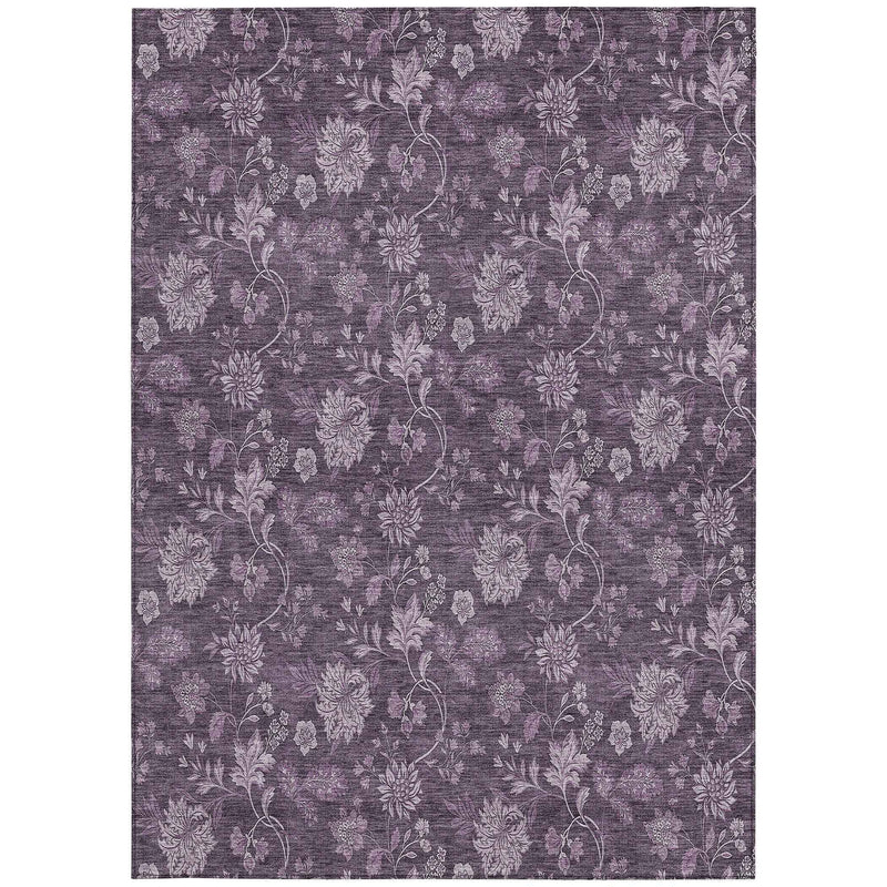 5' X 8' Plum Purple And Lavender Floral Washable Indoor Outdoor Area Rug