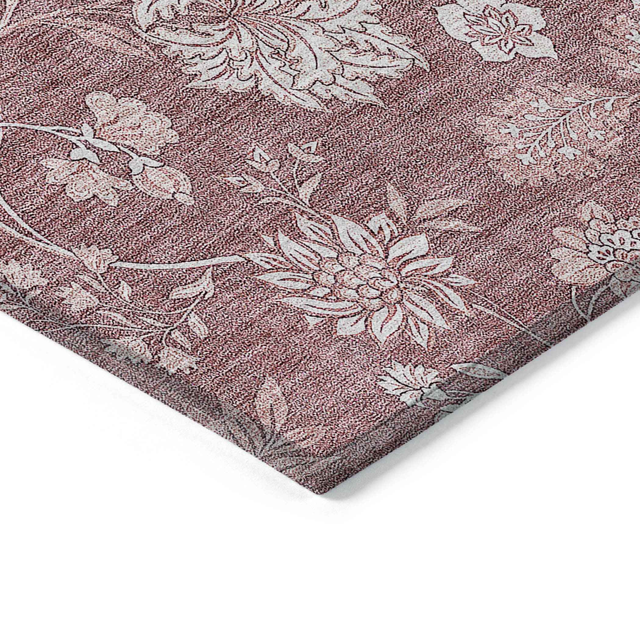 9' X 12' Blush Pink And Mauve Floral Washable Indoor Outdoor Area Rug