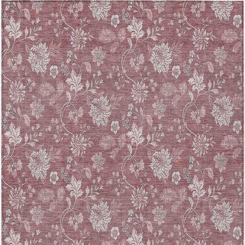 9' X 12' Blush Pink And Mauve Floral Washable Indoor Outdoor Area Rug