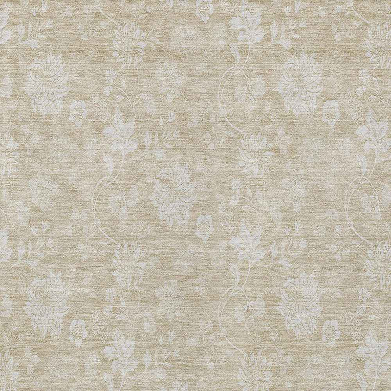 8' X 10' Beige Tan And Ivory Floral Washable Indoor Outdoor Area Rug