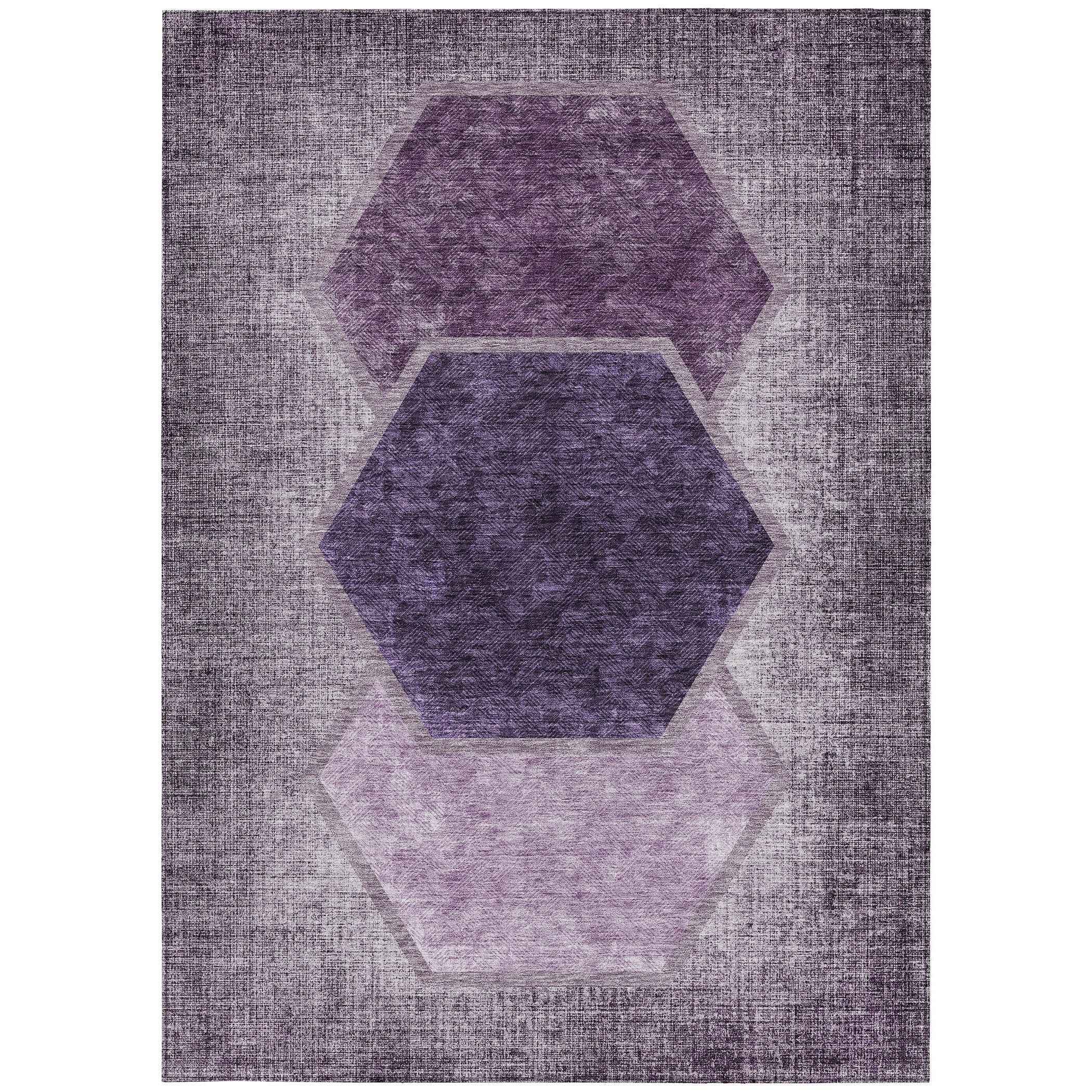 10' X 14' Eggplant Purple And Lavender Geometric Washable Indoor Outdoor Area Rug