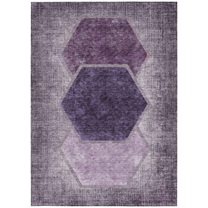 10' X 14' Eggplant Purple And Lavender Geometric Washable Indoor Outdoor Area Rug